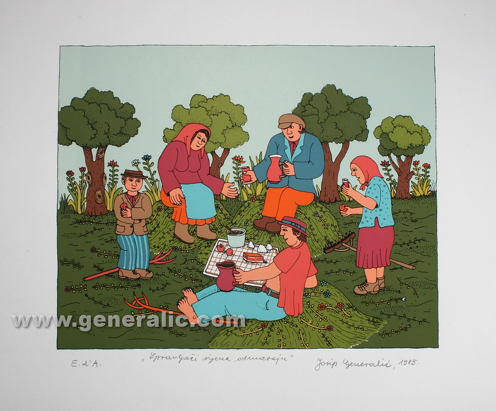 Josip Generalic, JG-S12-02(29), Hay gatherers are resting, silkscreen, 35x50 cm 20x25 cm, 1985 - 300 eur