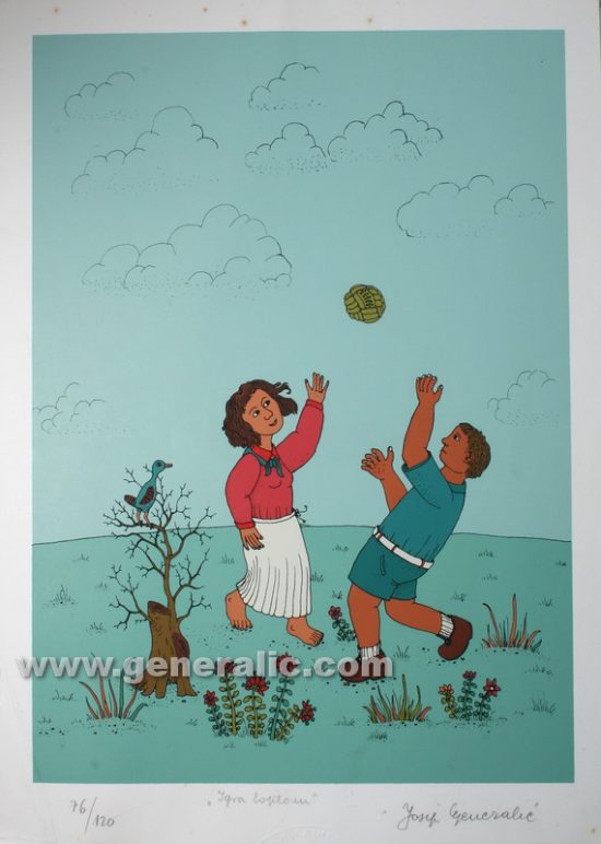 Josip Generalic JG-S17-01 Djeca se igraju Children are playing serigraphy in colour 40x28 cm 35x25 cm 30,00 EUR (left bottom corner folded, yellow dots of age)