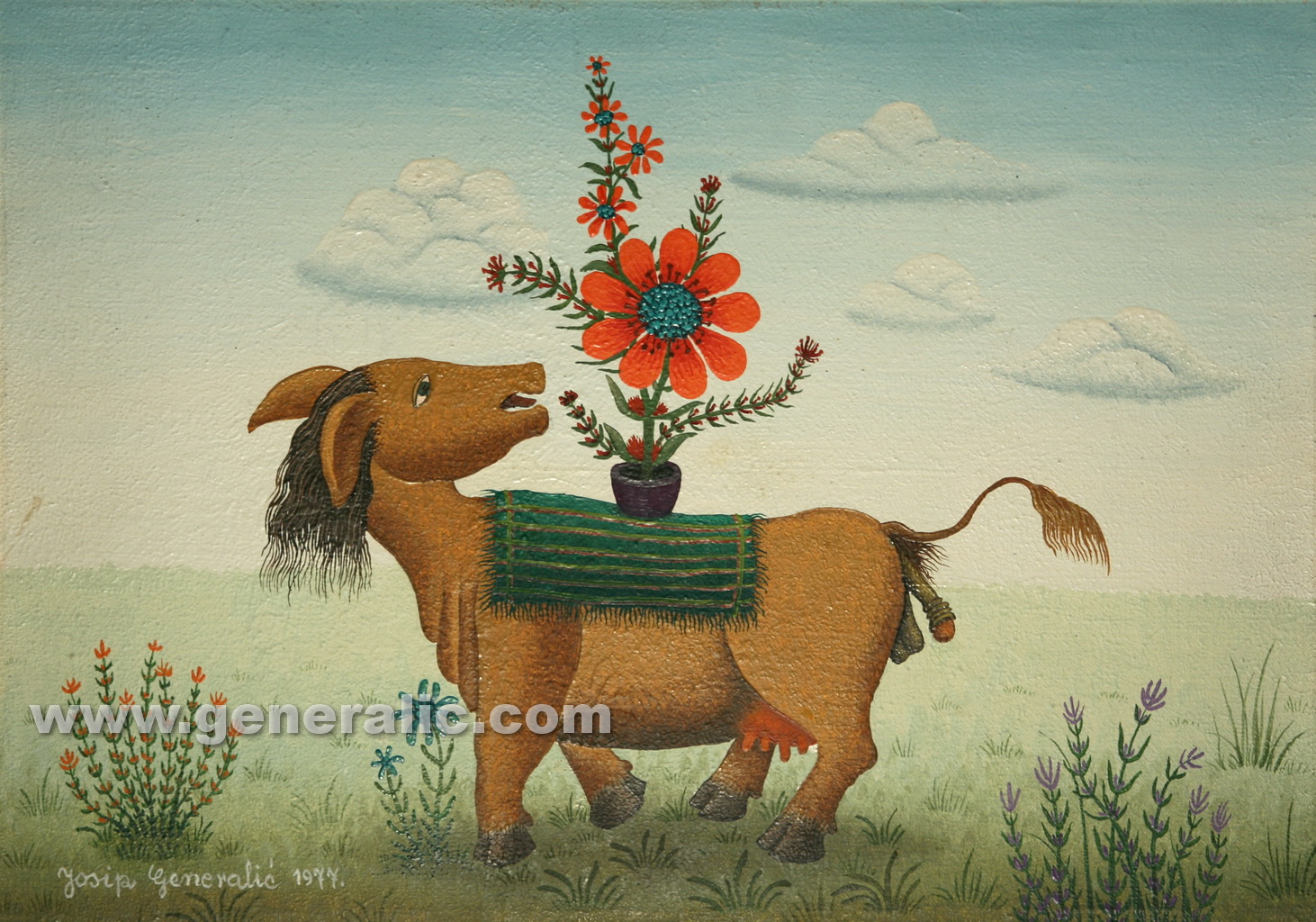 Josip Generalic, 1977, Mutant with flowers, 30x42cm, oil on canvas, 1.000 eur