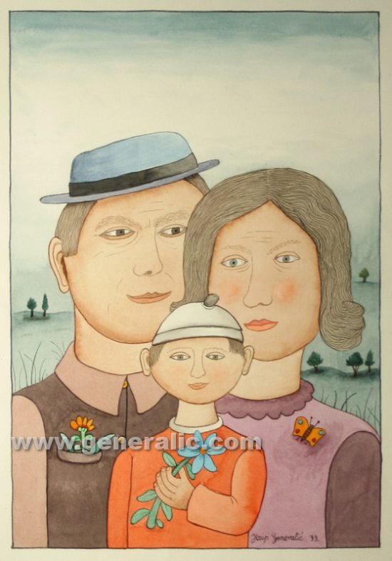 Josip Generalic, A family, watercolour, 1999, 46x31 cm