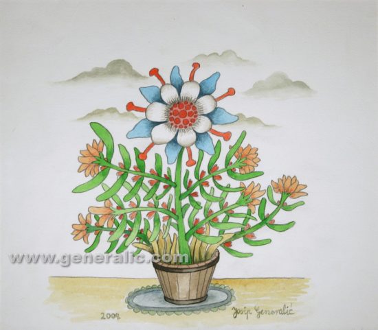 Josip Generalic, Flowers in a bucket, watercolour, 2004, 33x37 cm