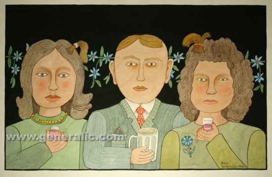Josip Generalic, Gentleman with ladies, watercolour, 1999, 43x69 cm
