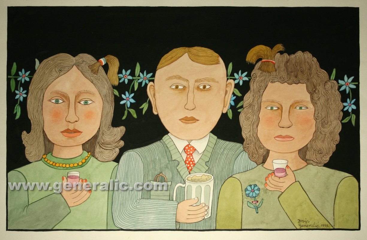 Josip Generalic, Gentleman with ladies, watercolour, 1999, 43x69 cm