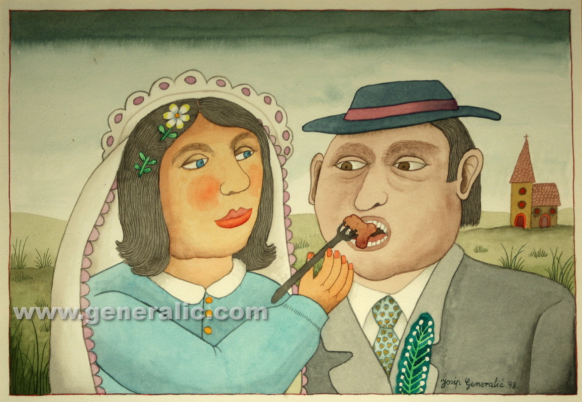 Josip Generalic, Newlyweds, watercolour, 1998, 40x50 cm 31x46 cm