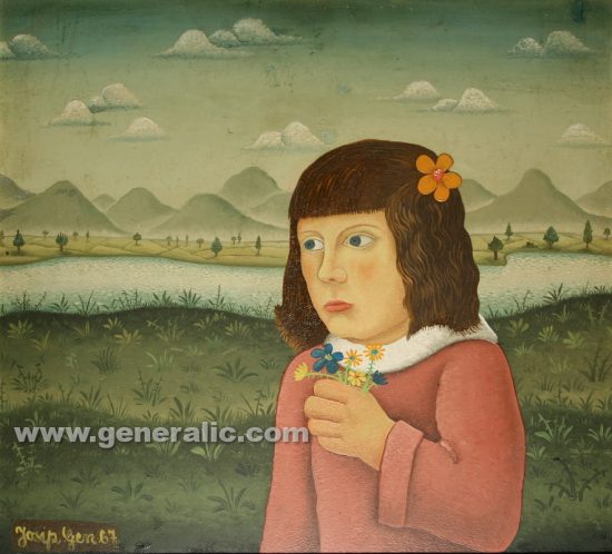 Josip Generalic, 1967, oil on canvas, Girl with flowers, 49×53 cm - 20.000 eur