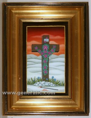 Josip Generalic, 1994, oil on glass, Flower cross, 26x17 cm - Price 4.000 eur