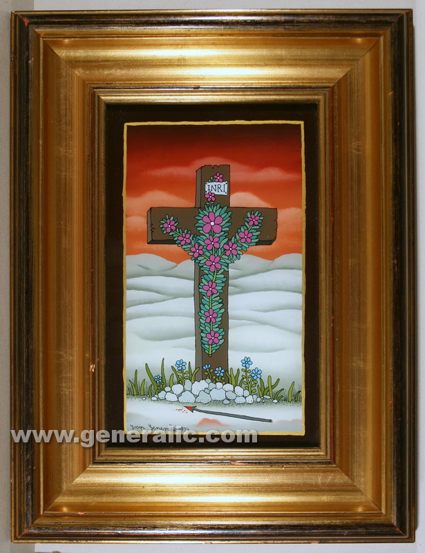 Josip Generalic, 1994, oil on glass, Flower cross, 26x17 cm - Price 4.000 eur