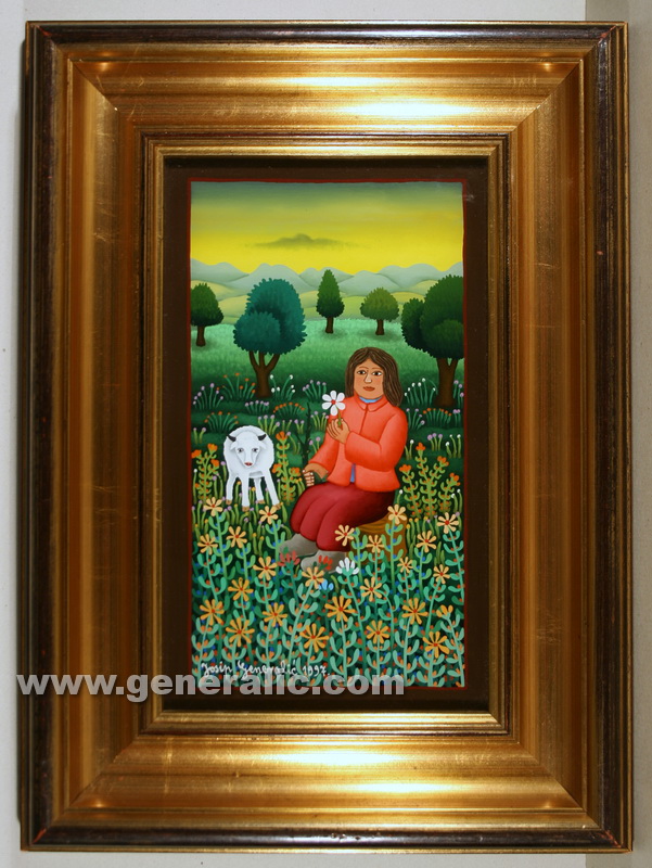 Josip Generalic, 1997, oil on glass, Woman with a sheep, 29x17 cm - Price 5.000 eur