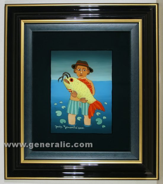 Josip Generalic, 2000, oil on glass, Man with yellow fish, 27×22 19x14 cm - Price 2.000 eur