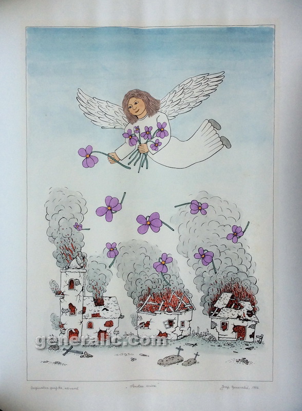 Josip Generalic JG-J01-01 The Angel of peace, water-coloured silkscreen 73x50cm 83x100cm 1992