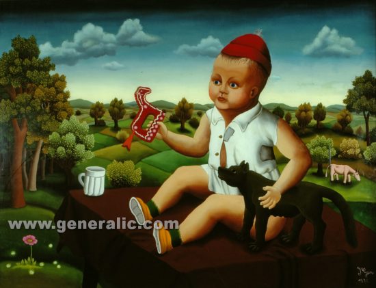 Ivan Generalic, My grandson (Moj unuk), oil on glass, 1972, 120×160 cm - Price on request