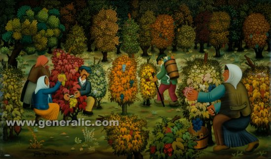 Josip Generalic, Vintage (Berba grozdja), oil on glass, 100×170cm, 1973 - Price on request
