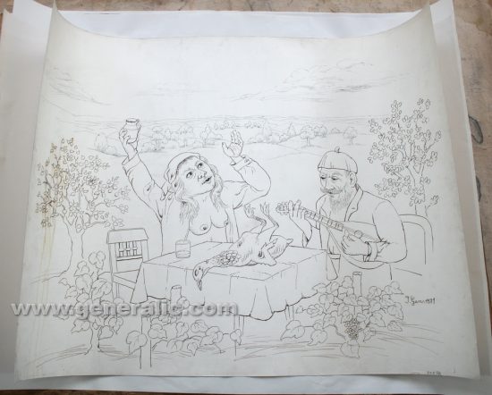 Ivan Generalic, A celebration, 71x94 cm, ink on paper, 1971