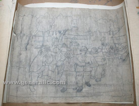 Ivan Generalic, A party, pencil on paper, 74x90 cm