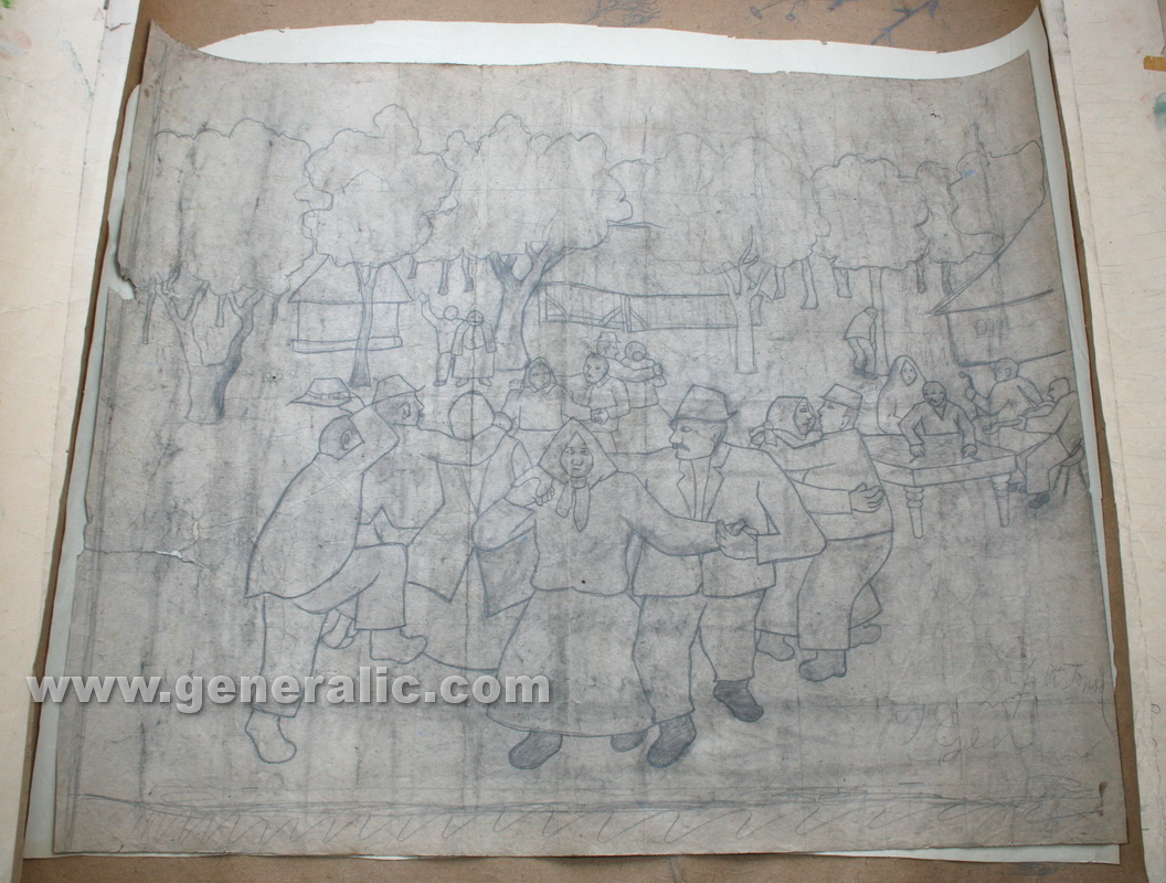 Ivan Generalic, A party, pencil on paper, 74x90 cm