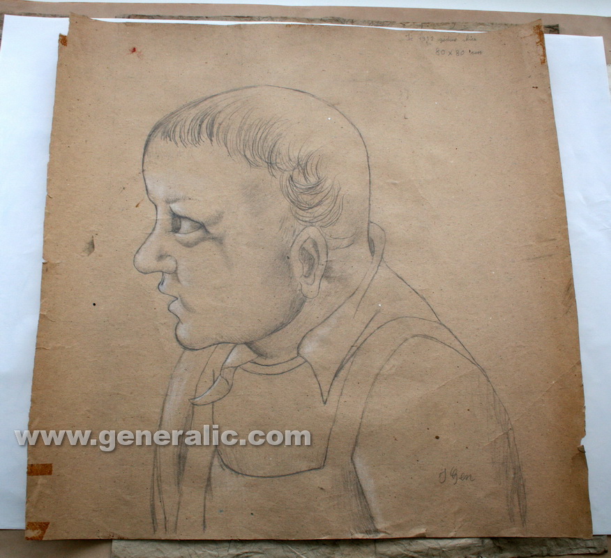 Ivan Generalic, A portrait, pencil on paper, 80x80 cm, 1952