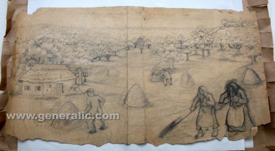 Ivan Generalic, Gathering the hay, pencil on paper, 62x114 cm