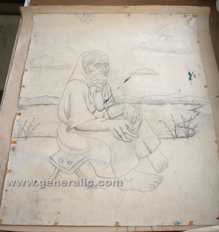 Ivan Generalic, Gipsy woman, pencil on paper, 120x97 cm, 1975