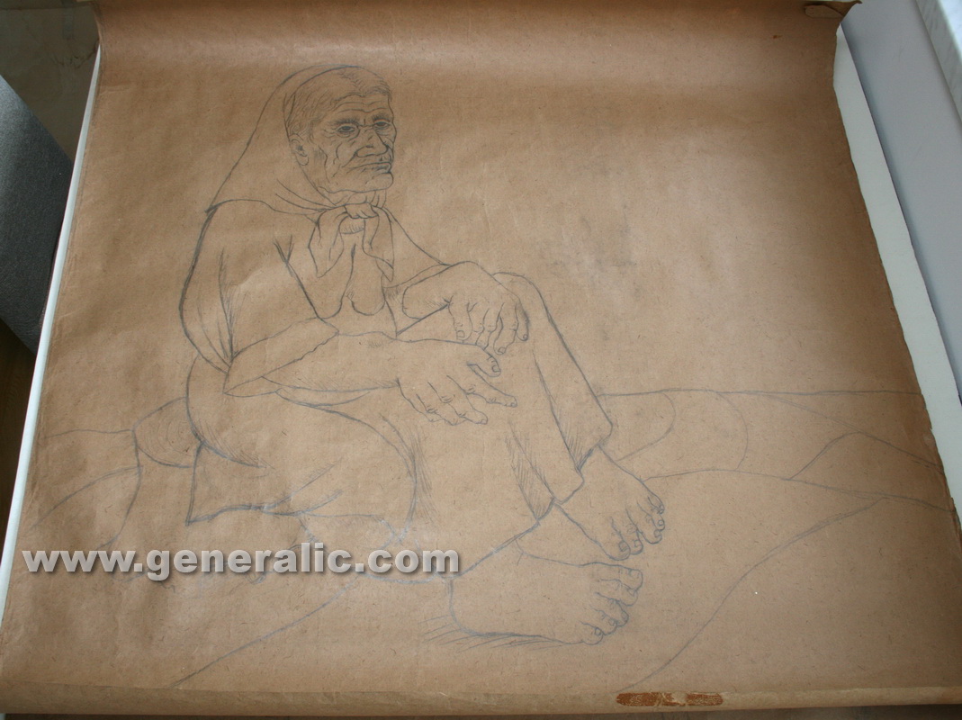 Ivan Generalic, Gipsy woman, pencil on paper, 125x120 cm, 1975