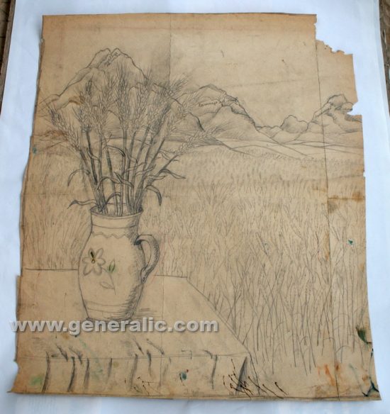 Ivan Generalic, Hay on a table, pencil on paper, 78x67 cm