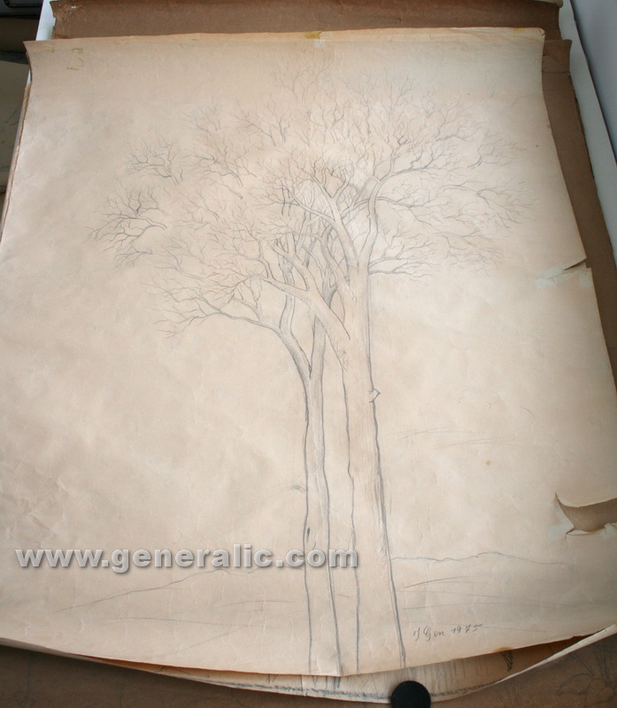 Ivan Generalic, Two trees, pencil on paper, 130x114 cm, 1975