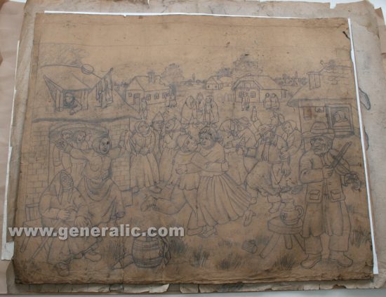 Ivan Generalic, Wedding party, pencil on paper, 80x101 cm
