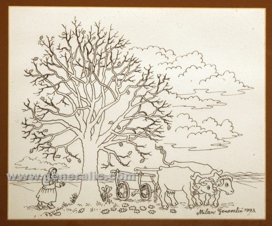 Milan Generalić, Krave (Cows), tuš (ink), 1993, 25x30 cm – Cijena na upit (Price on request)