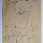 Josip Generalić, 1976, Dizač utega (Weightlifter), olovka na papiru, (pencil on paper), 66×38 cm