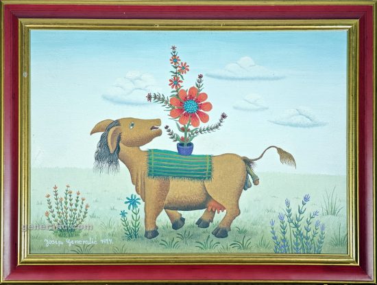 Josip Generalić, 1977, Mutant s cvijećem (Mutant with flowers), ulje na platnu (oil on canvas), 30x42 cm - 2.000 eur