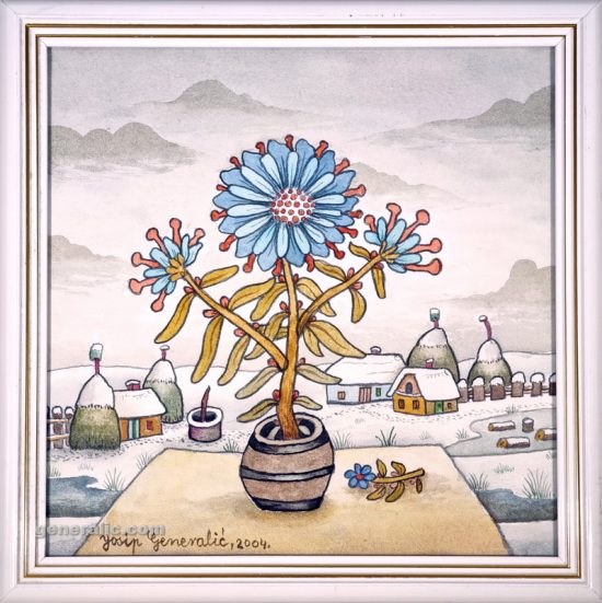 Josip Generalić, 2004, Plavo cvijeće (Blue flowers), akvarel (watercolour), 25x25 cm - 200 eur
