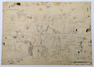 Josip Generalić, 1963, Lovci (Hunters), olovka na papiru (pencil on paper), 28x39 cm - poklon uz ulje (free with oil)