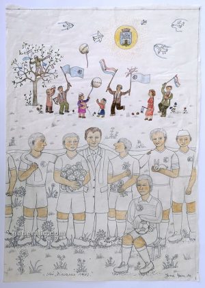Josip Generalić, 1982, Naš Dinamo (Our Dinamo), olovka na papiru (pencil on paper), 70x50 cm, 1982 - 500 eur