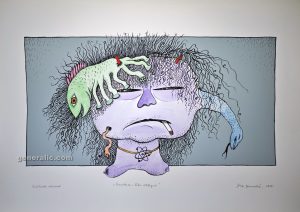 Josip Josip Generalić, 1986, Tarantula i Riba oktopod (Tarantula and Octopod fish), oslikani svilotisak (watercoloured silkscreen), 50×70 cm 32×58 cm – 100 eur