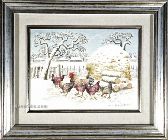 Milan Generalić, Kokoši (Chickens), akvarel (water-colour), 30x40 cm, 1981 - 300 eur