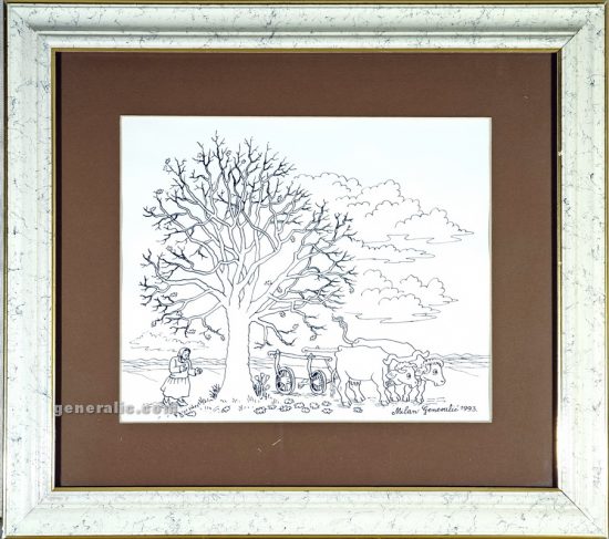 Milan Generalić, Krave (Cows), tuš (ink), 25x30 cm, 1993